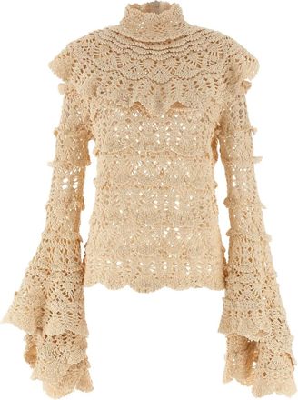 Zimmermann crocheted flounces sweater - Neutrals