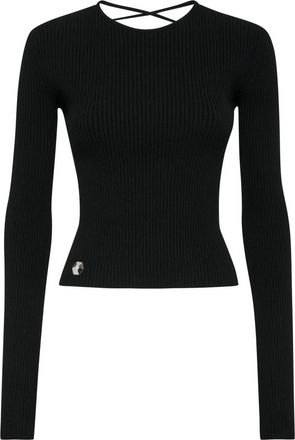 Philipp Plein Knit Criss Cross Top - Dames - Ronde hals truien - Zwart - L - Polyester - Truien & Vesten