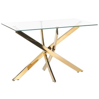 Beliani Mesa De Comedor Tablero De Vidrio Templado 120 X 70 Cm Patas Doradas 4 Personas Moderno Maramo