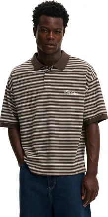 Cotton On Mens Box Fit Short Sleeve Polo in Chocolate Stripe at Nordstrom, Size Xx-Small