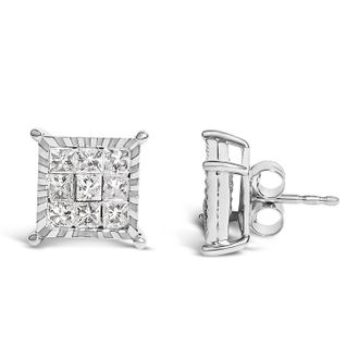 House of Brilliance Sterling Silver 1.0 Cttw Princess Diamond Composite Square Stud Earrings