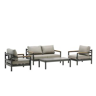 Kerama Set de jardin 4 plazas de aluminio antracita y cojines impermeables