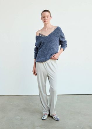 Mango Pullover oversize collo a V blu - Donna - S - MANGO