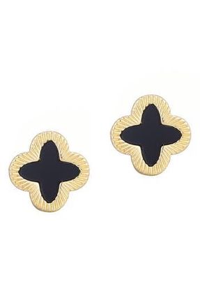 Adornia Fluted Edge Clover Stud Earrings in Black at Nordstrom Rack