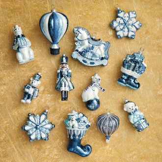 Frontgate French Blue Collectible Ornaments, Set of Twelve - Frontgate