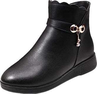 Generic Womens Warm Snow Boots with Side Zipper Thickened Thermal Fleece Lined Short Boots Soft Comfortable Ankle Booties Outdoor Non Slip Waterproof Booties 