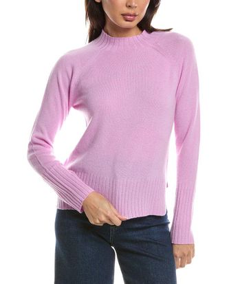 Fort&eacute; Cashmere Rib Trim Hi Low Funnel Neck Cashmere Sweater