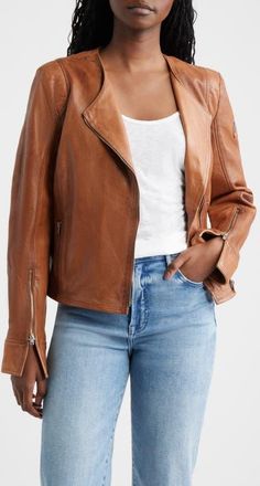 Mauritius Athena Perforated Leather Jacket in Cognac at Nordstrom, Size 13