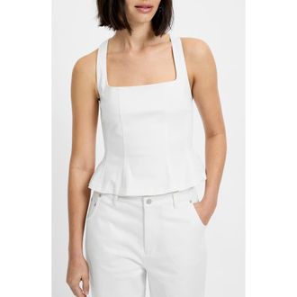 French Connection Inez Stretch Cotton Twill Peplum Top in Summer White at Nordstrom, Size 12