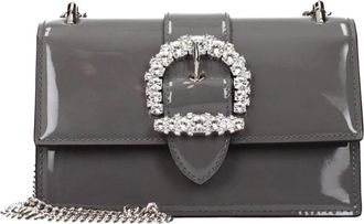 Jimmy Choo London Crystal-Buckle Patent Leather Shoulder Bag - Dames - Schoudertassen - Grijs - ONE Size - Leer - Tassen