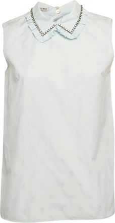 Miu Miu ruffled embellished-collar top - White