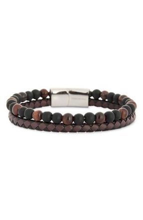 Nordstrom Rack Stone & Braided Strap Bracelet in Brown Multi- Silver at Nordstrom Rack
