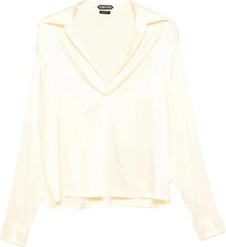 Tom Ford Stretch Zijde Satijnen Polo - Dames - Blouses - Beige - S - Satijn - Overhemden