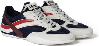 Miu Miu Gymnasium Technical Fabric And Suede Sneakers, Woman, Baltic Blue/amaranth, Size 36,5