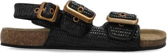 AllSaints Staffa Raffia Buckle Sandalen - Dames - Sandalen - Zwart - 40 EU - Leer - Schoenen