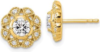 Diamond2Deal 14k Gold 3/4 ct Lab Grown Diamond Floral Stud Earrings VS Clarity, D-E Color