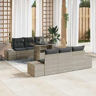 vidaXL Vidaxl - Conjunto De Sof&aacute; De Jard&iacute;n 7 Pcs Beige Gris 100 X 55 X 73 Cm