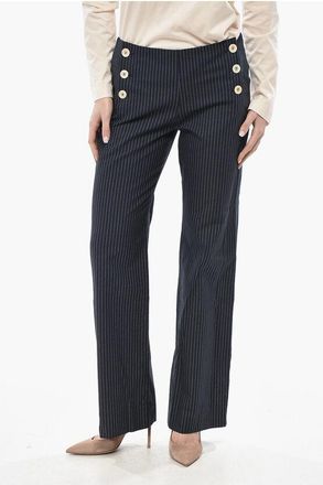 Ines De La Fressange Pinstriped Trousers GABRIEL with Side Buttons size 42
