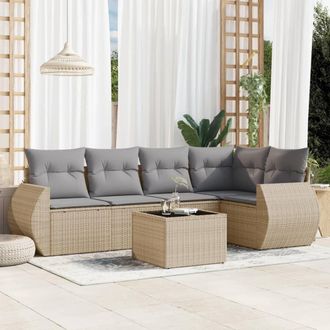 vidaXL Juego De Sof&aacute;s Jard&iacute;n Con Cojines 6 Pzas Rat&aacute;n Sint&eacute;tico Beige Vidaxl