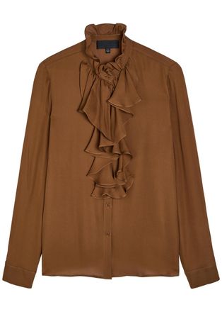 Nili Lotan Lily Ruffled Silk Blouse - Caramel - S (UK8-10 / S)
