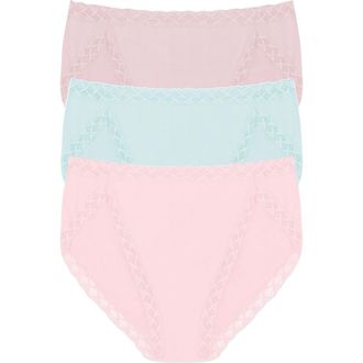 Natori Bliss Cotton French Cut Brief 3-Pack in Ivry Rse/sky Green/delicte Rse at Nordstrom, Size Xx-Large