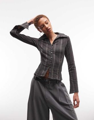 Weekday Camicia a maniche lunghe grigia a righe con bottoni-Grigio