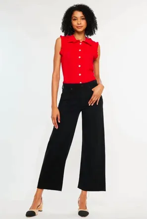 Kancan High Rise Crop Wide Leg Jean In Black