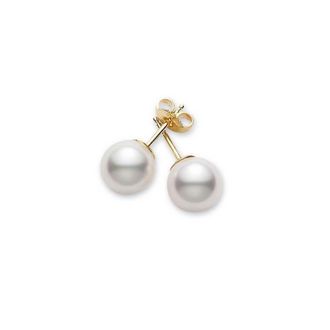 Mikimoto Akoya Pearl Stud Earrings with 18K Yellow Gold 8-8.5mm A Grade