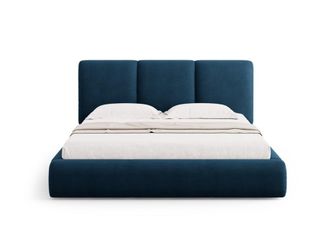 Cosmopolitan Design Cama con cabecero y ba&uacute;l 180x200cm de tejido chenilla azul regio
