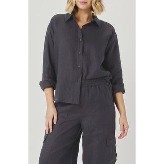Splendid Stella Linen Button-Up Shirt in Lead Grey at Nordstrom, Size X-Large
