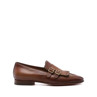 Santoni Leather Fringe Sole Loafers