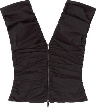 Ganni Stretch Cotton Ruched Top