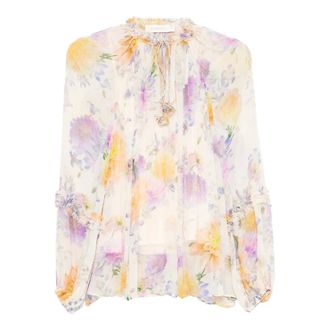 Zimmermann Blouses, female, Multicolor, Size: L Luna Ruffle Billow Blouse