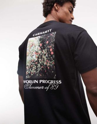 Carhartt Work in Progress Warm Views - T-shirt nera con stampa sul retro e sul davanti-Nero