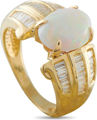 Luxury Bazaar 14K Yellow Gold 0.95ct Diamond and Opal Ring MF19-050626