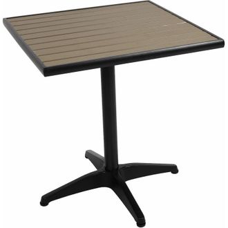 Hhg Nunca Usado] Mesa De Jard&iacute;n Hhg 861, Mesa De Balc&oacute;n Mesa Bistro, Gastronom&iacute;a Revestimiento Exterior Aluminio Aspecto Madera, Negro, Marr&oacute;n Oscuro