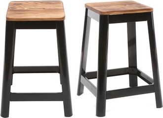 Miliboo Set De 2 Taburetes De Cocina Industriales De Metal Negro Y Madera 65 Cm Nick