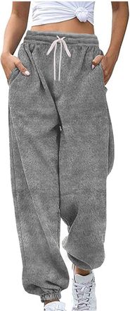 Generic Magic Trousers Ladies UK Plush Pyjamas Bottoms Women Fuzzy Pajamas Trousers Checked Textured Pjs Pant with Pockets Drawstring Loose Cuffed Trouser Win