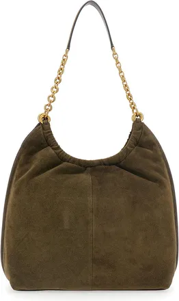 Michael Michael Kors Womens Shoulder Bag Indie Green Suede Cow Leather