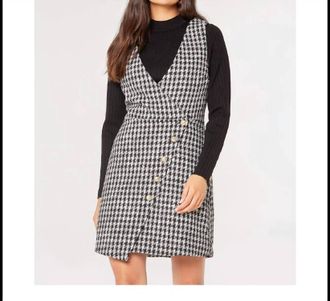 Apricot Houndstooth Mini Dress In Black