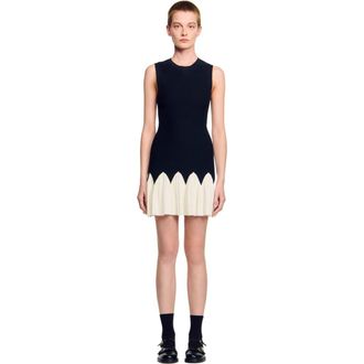 Sandro Two-tone short knit dress in Black /Ecru at Nordstrom, Size 42 Eu