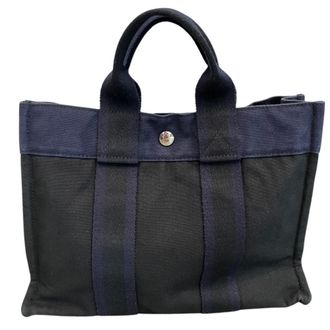 Herm&egrave;s Navy Canvas Handbag Tote Bag (Pre-Owned)