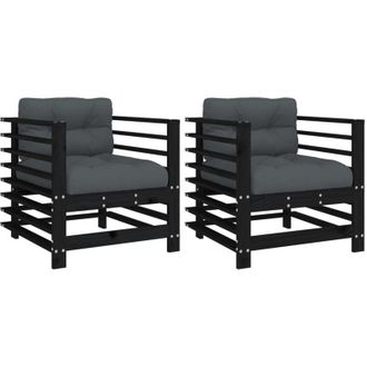 vidaXL Vidaxl - Sillones De Jard&iacute;n Con Cojines 2 Uds Madera Maciza Pino Negro