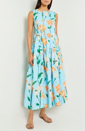 Misook Floral Sleeveless Print Sundress in Caribbean Mist/peach Bloss/ver at Nordstrom Rack, Size X-Small