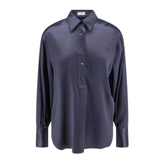 Brunello Cucinelli Silk Shirt with Monili Detail - female - Brunello Cucinelli - Shirts - Blue - L - Blouses & Shirts