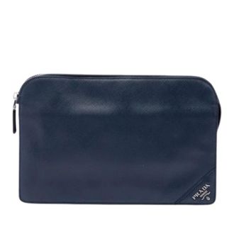 Prada Pre-owned Saffiano Clutch - Dames - Pre-owned - Blauw - Maat: ONE Size Leer