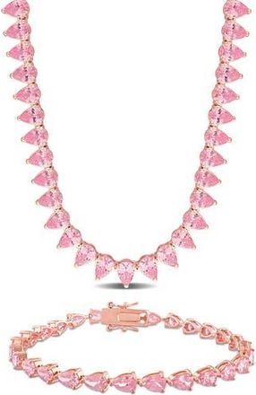 Delmar Lab Created Pink Sapphire Tennis Necklace & Bracelet Set at Nordstrom Rack