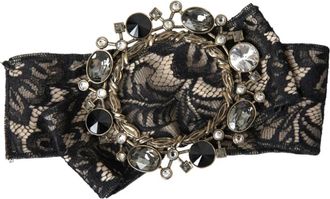 Dolce & Gabbana Zwarte Kant Kristal Handgemaakte Haarspeld - Dames - Haaraccessoires - Zwart - ONE Size - Nylon - Accessoires