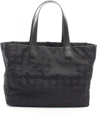 Chanel Black Leather Nylon Canvas Handbag Tote Bag (Pre-Owned)