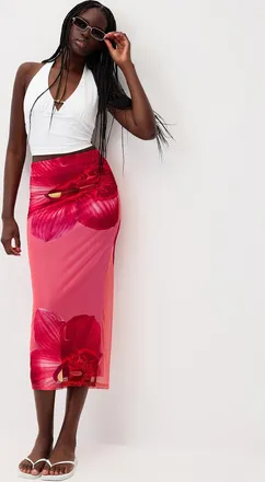 Twik Womens Printed mesh maxi skirt